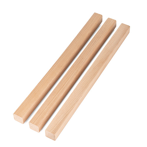 Three parallel Alder wood sauna slats